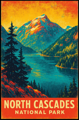 North Cascades Sunrise Adventure Vintage Poster