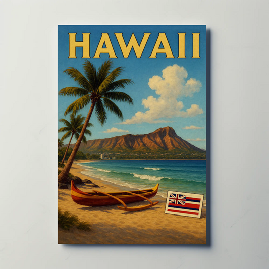 Hawaii Diamond Head Canoe Beach Flag Poster