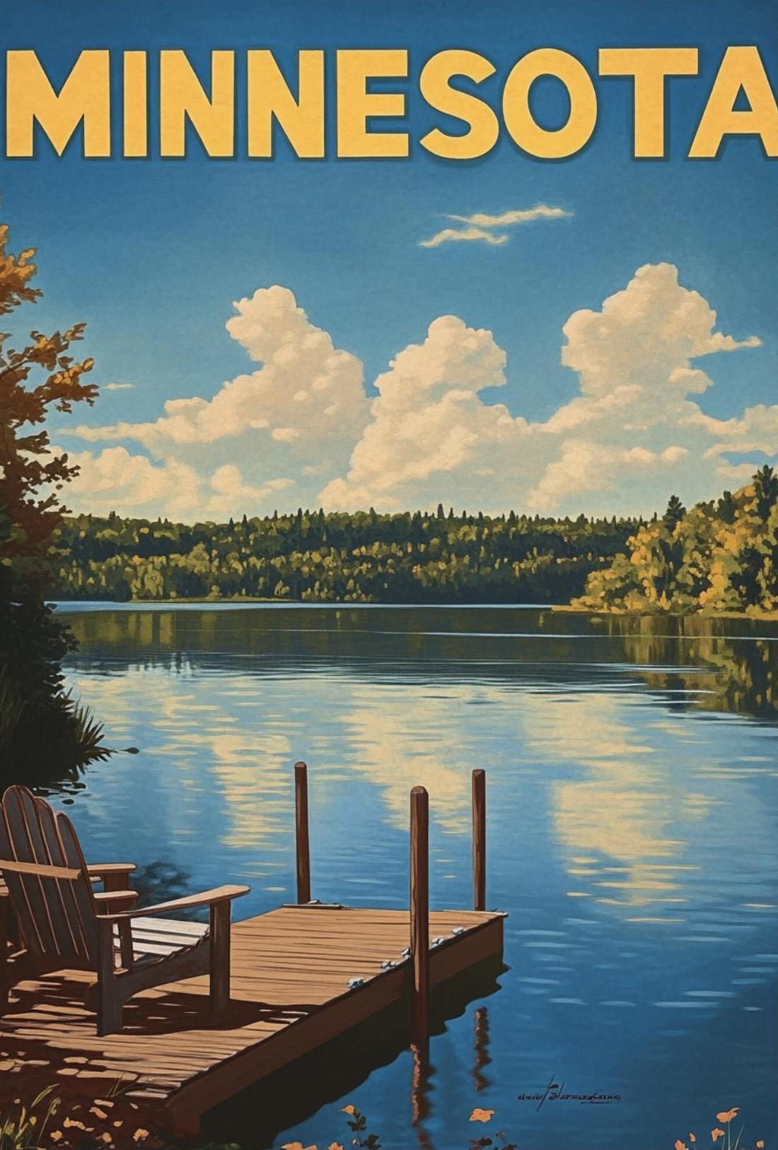 Minnesota Vintage Poster - Lakeside Dock View