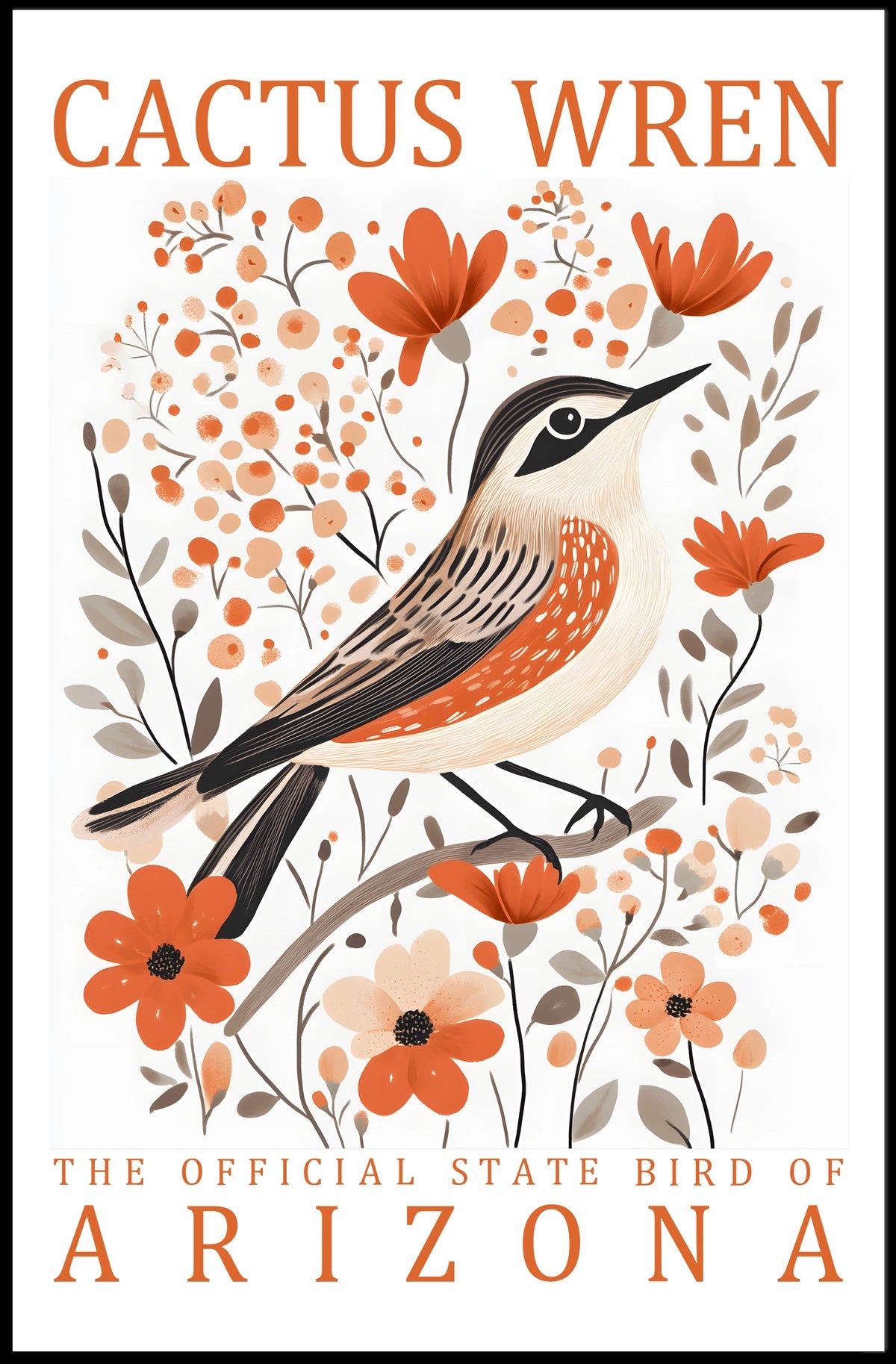 Cactus Wren Arizona State Bird Art Poster
