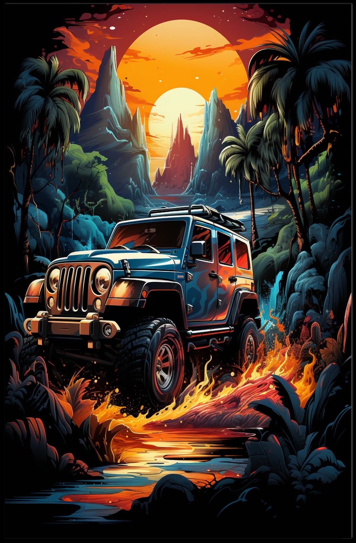 Adventurous Off-Road Tropical Landscape Art Poster
