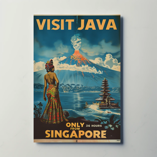 Java Volcano Temple Island Culture Vintage Travel Poster