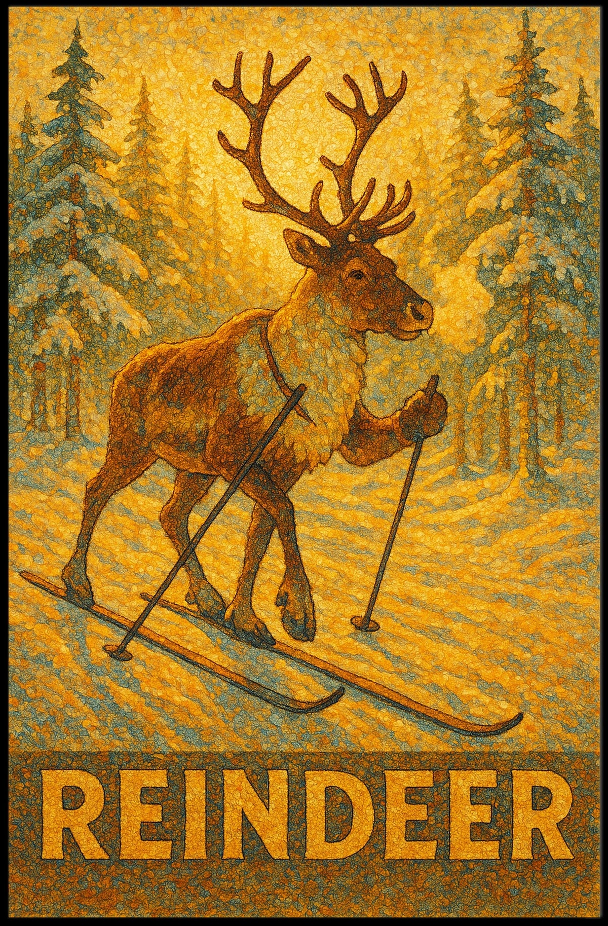 Reindeer On Skis Poster