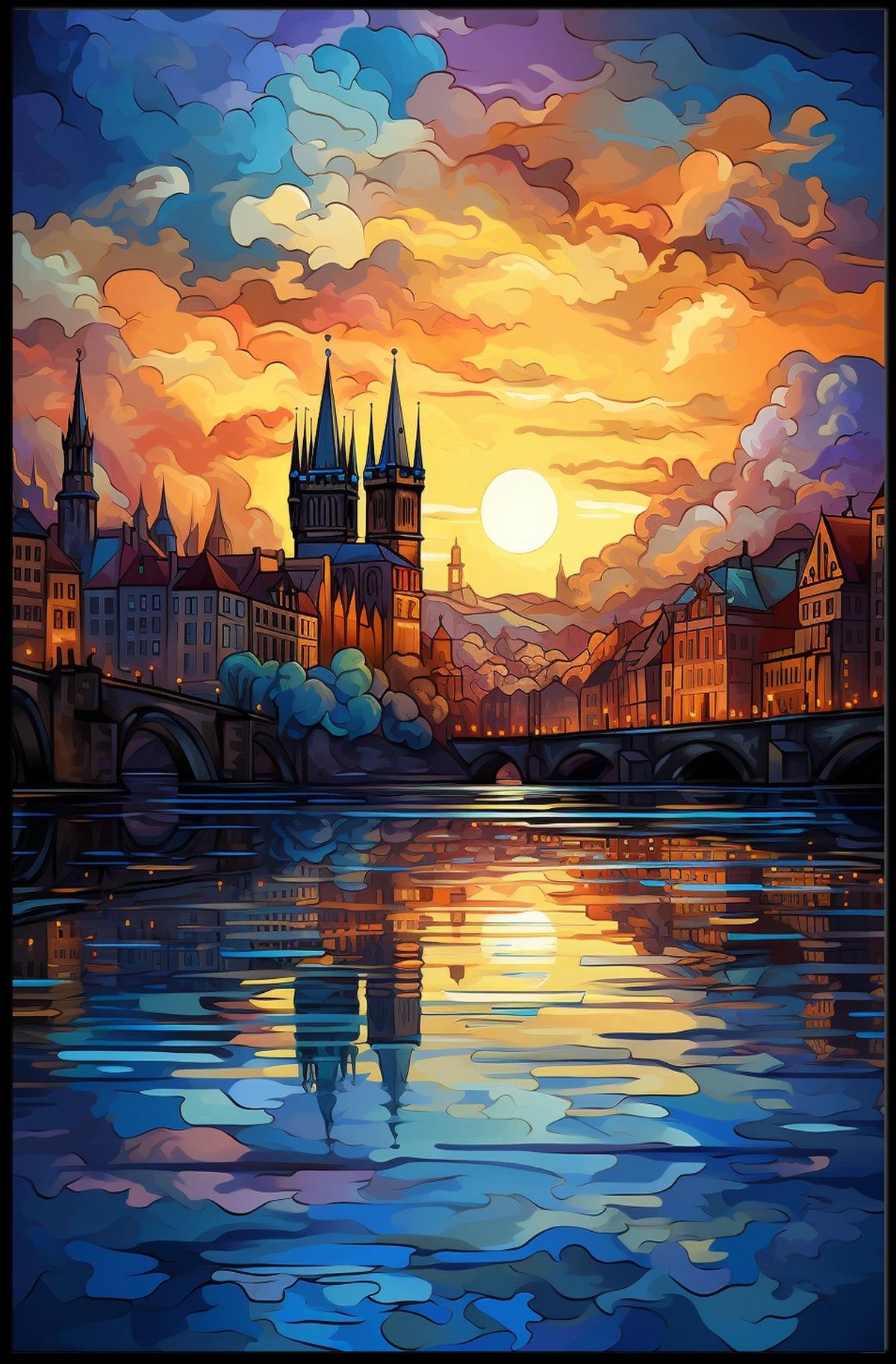 Dreamy Sunrise Gothic Cityscape Travel Poster