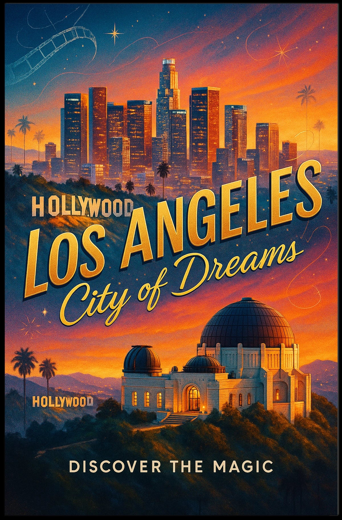 Los Angeles Skyline Vintage Travel Poster Art