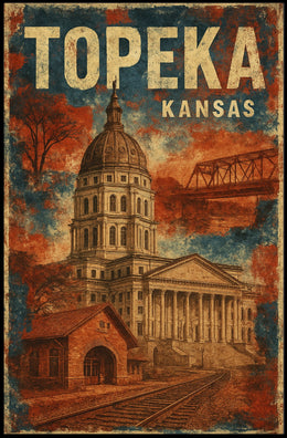Topeka Kansas Vintage Architecture Landmarks Poster