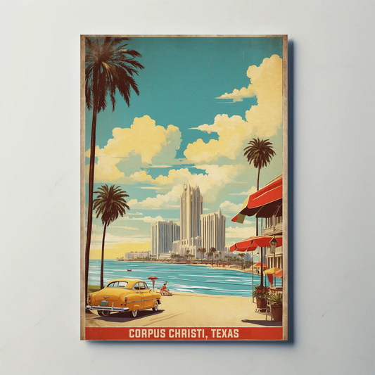 Corpus Christi Texas Beach Cityscape Vintage Travel Poster