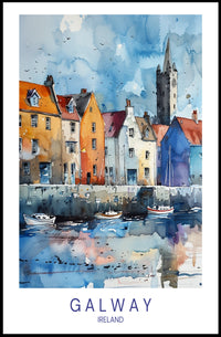 Charming Galway Waterfront Scene in Watercolor Travel Poster PosterGoat