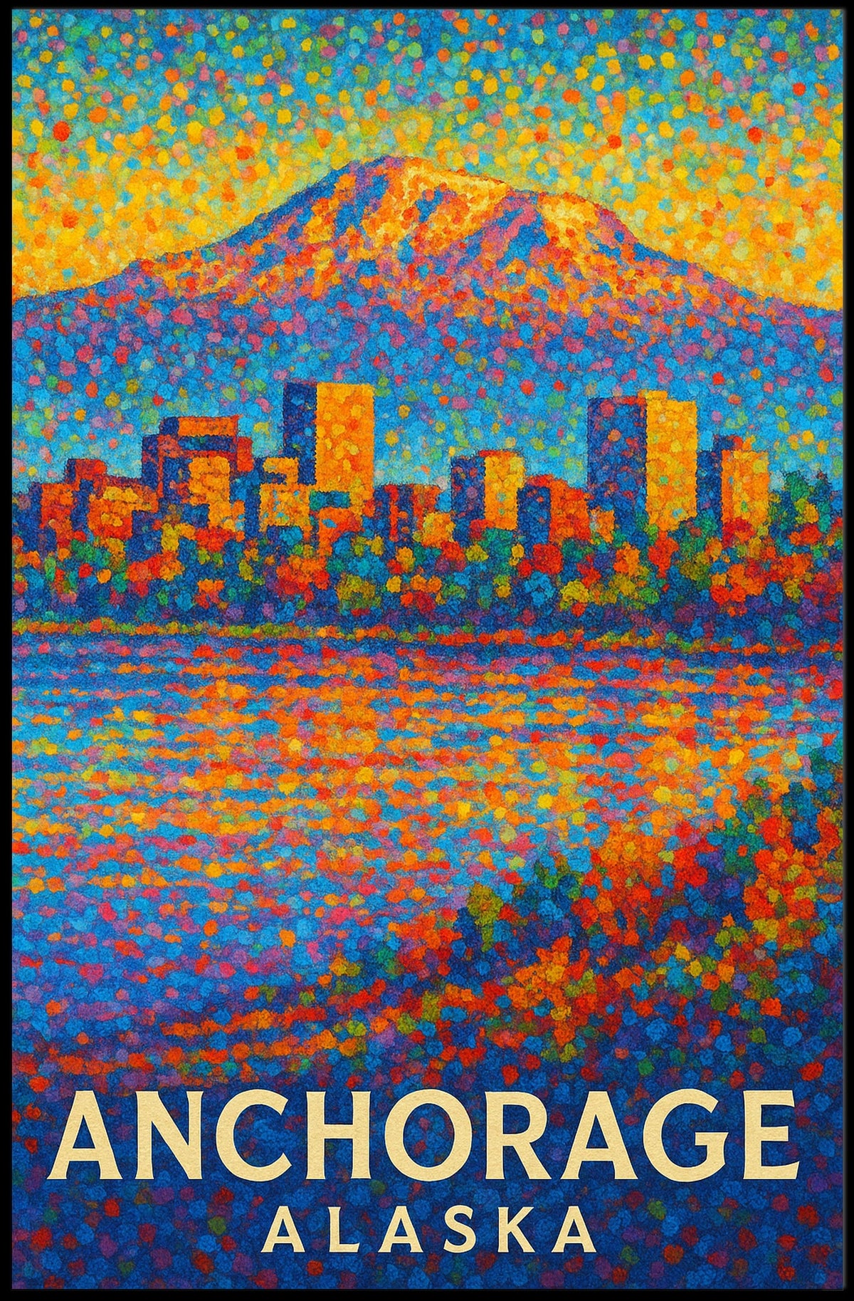 Anchorage Abstract Cityscape Poster: Vibrant Pointillist Art
