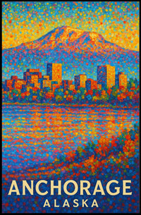 Anchorage Abstract Cityscape Poster: Vibrant Pointillist Art