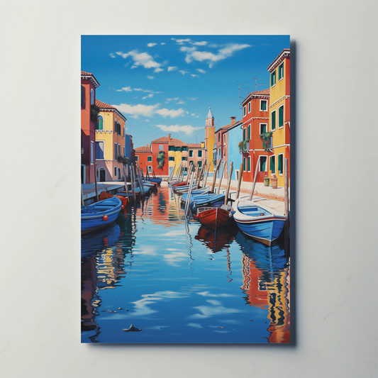 Venetian Canal Boats Italy Colorful Reflections Travel Poster