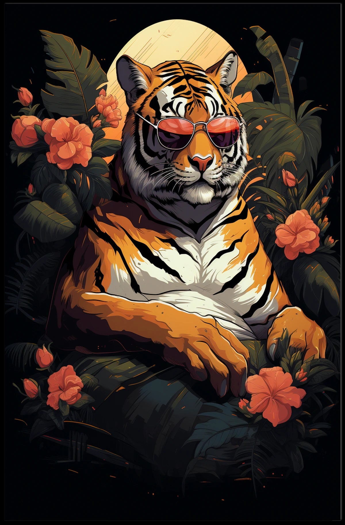 Tiger sunglasses jungle scene – Artistic Animal Poster