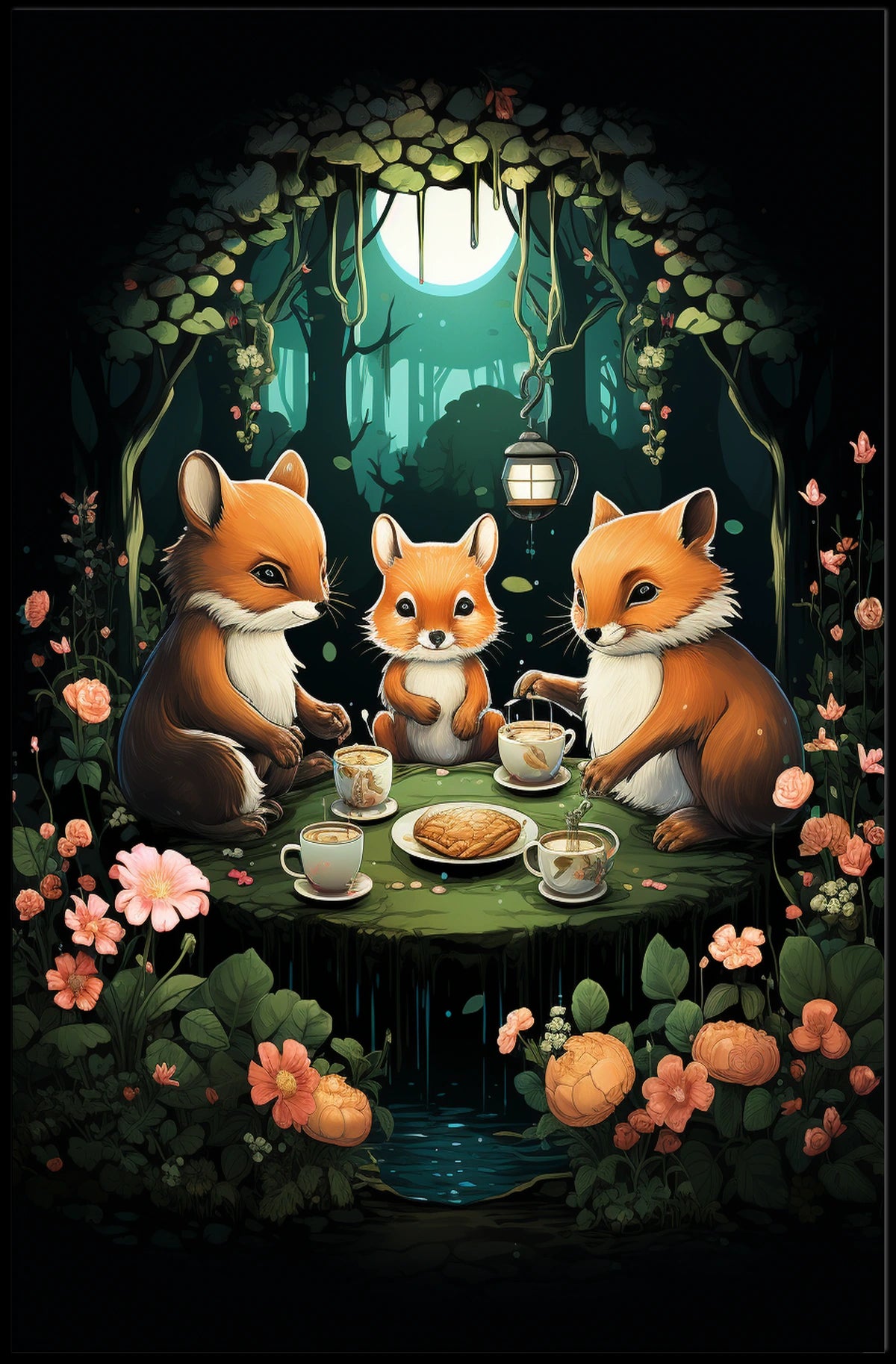 Whimsical Woodland Foxes Enchanted Tea Party Poster