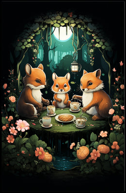 Whimsical Woodland Foxes Enchanted Tea Party Poster