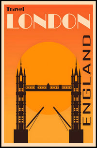 Stylized 1920s London Tower Bridge Art Deco Travel Poster