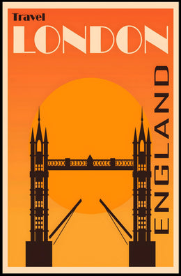 Stylized 1920s London Tower Bridge Art Deco Travel Poster
