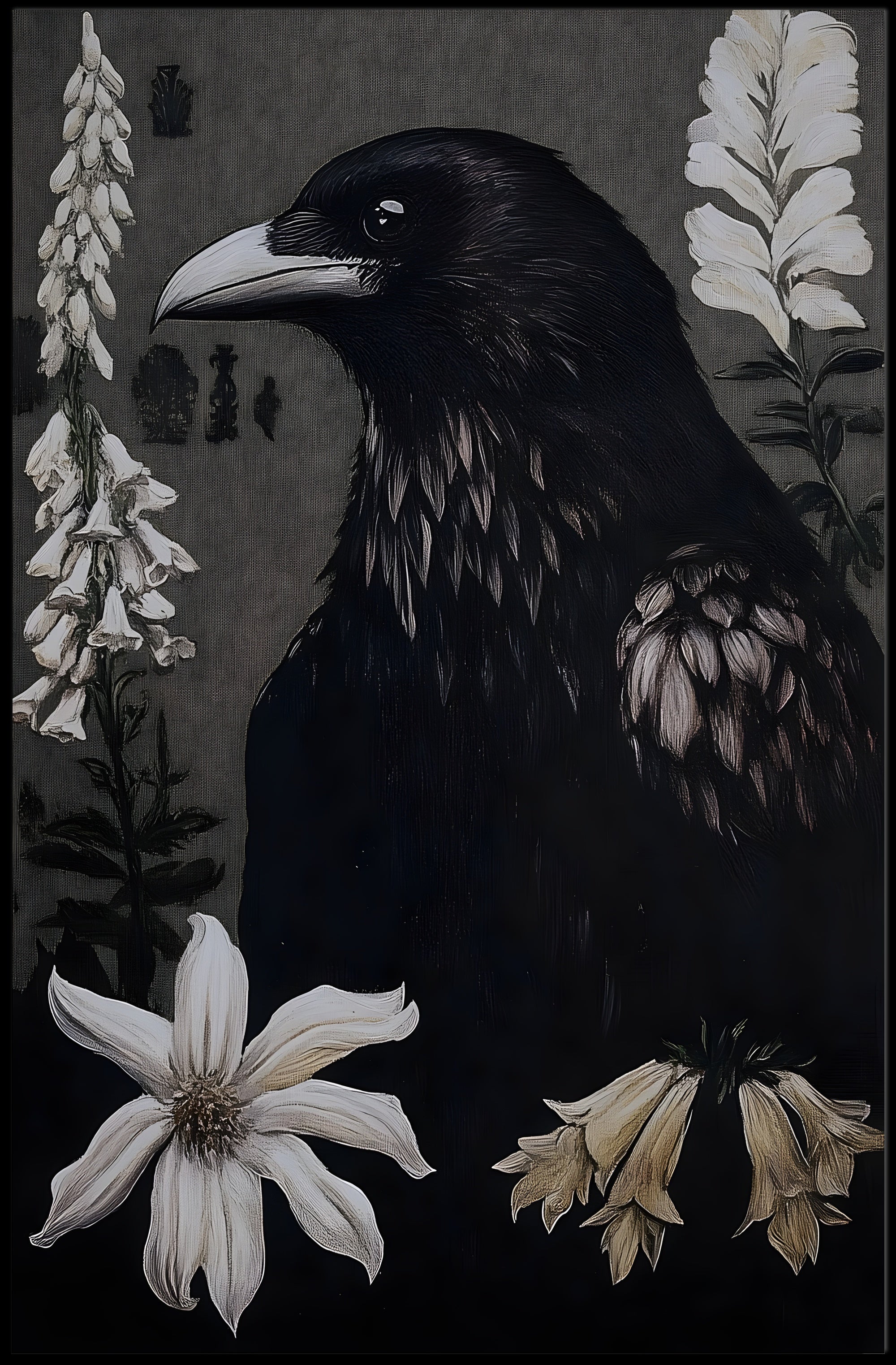 Raven Surrounded by Flowers Animal Poster PosterGoat