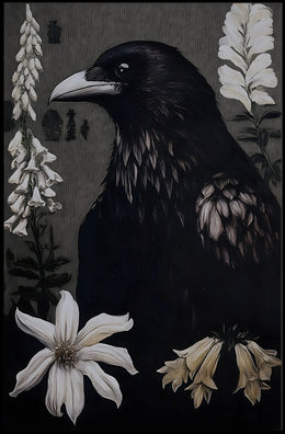 Raven Surrounded by Flowers Animal Poster PosterGoat