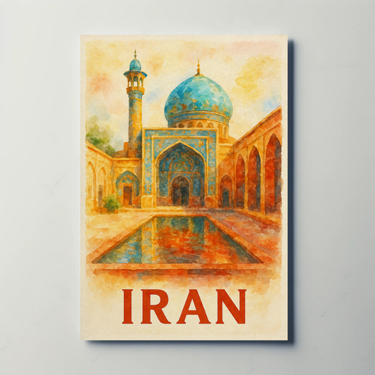 Iran Mosque Watercolor Travel Poster