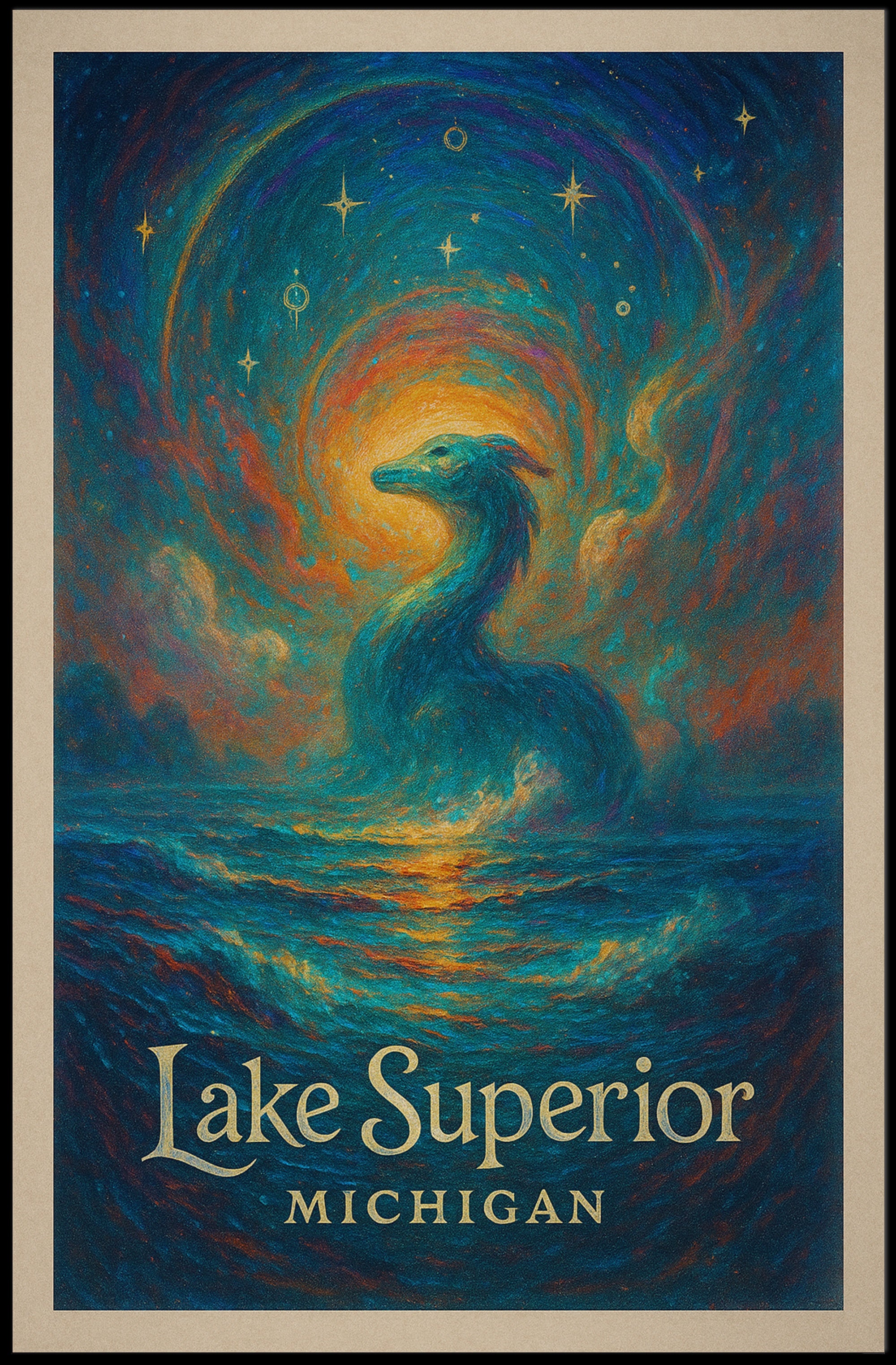 Enchanted Lake Superior: Dragon at Dusk Fantasy or Mythology Poster