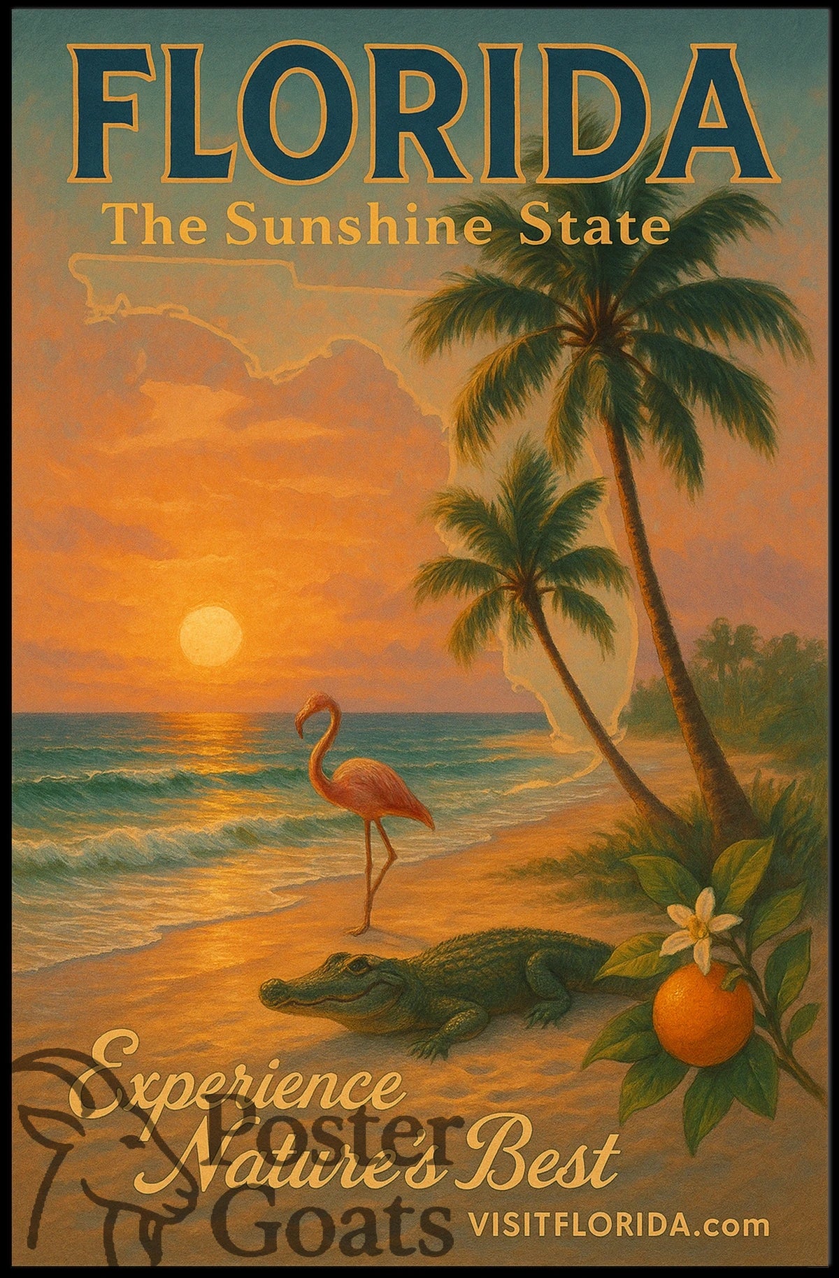 Florida Sunset: Vintage Travel Poster
