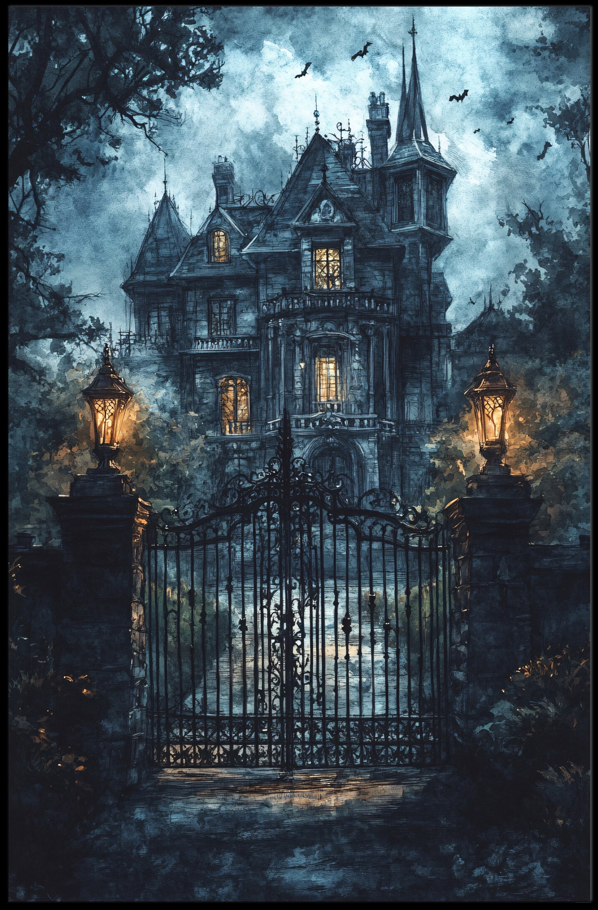 Haunted Mansion At Dusk Poster