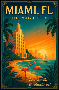 Miami Sunset Magic: Vintage Travel Art Poster