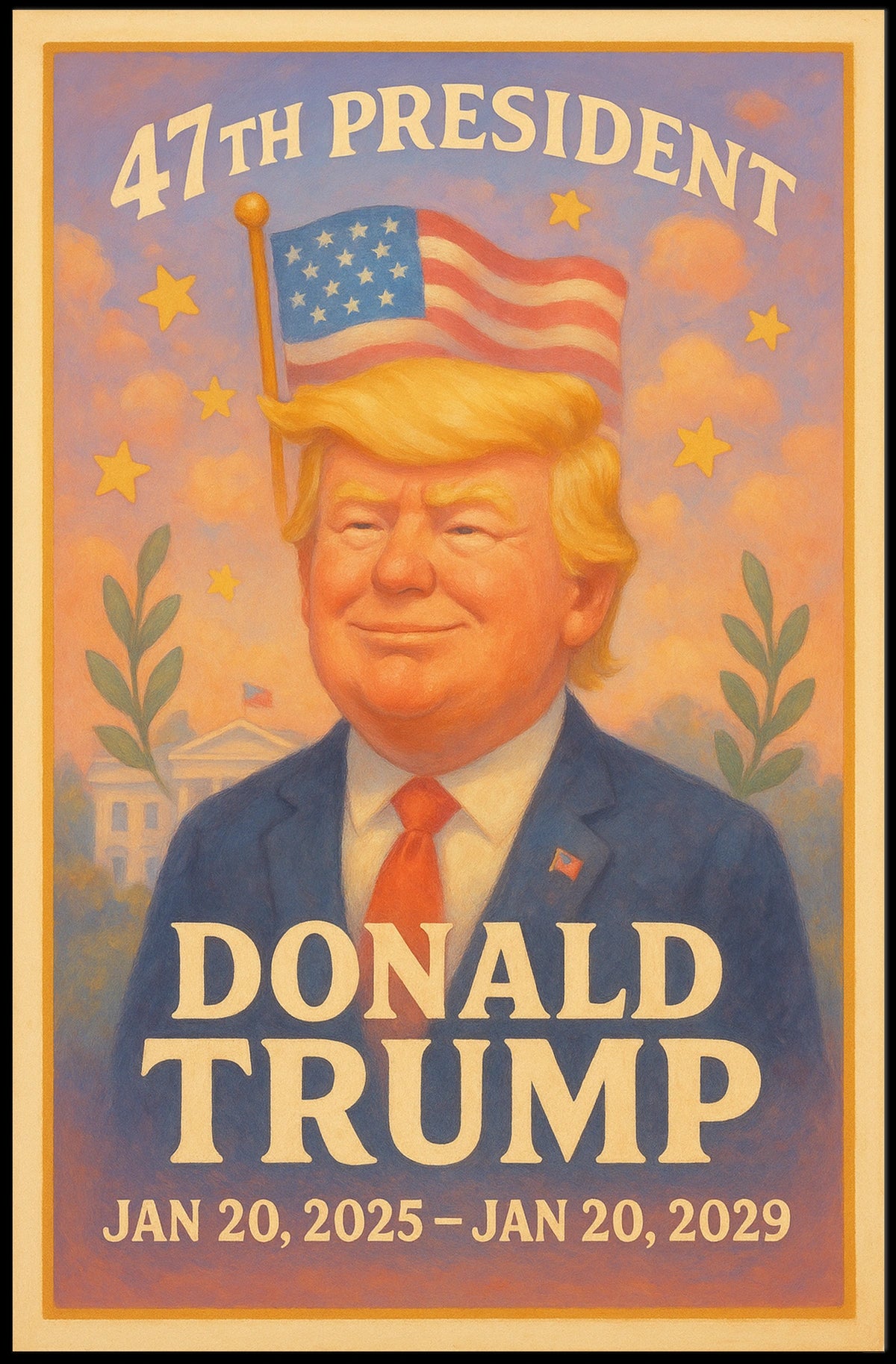 Donald Trump Guardian White House Patriotism Digital Painting Cinematic Vision Leadership Poster