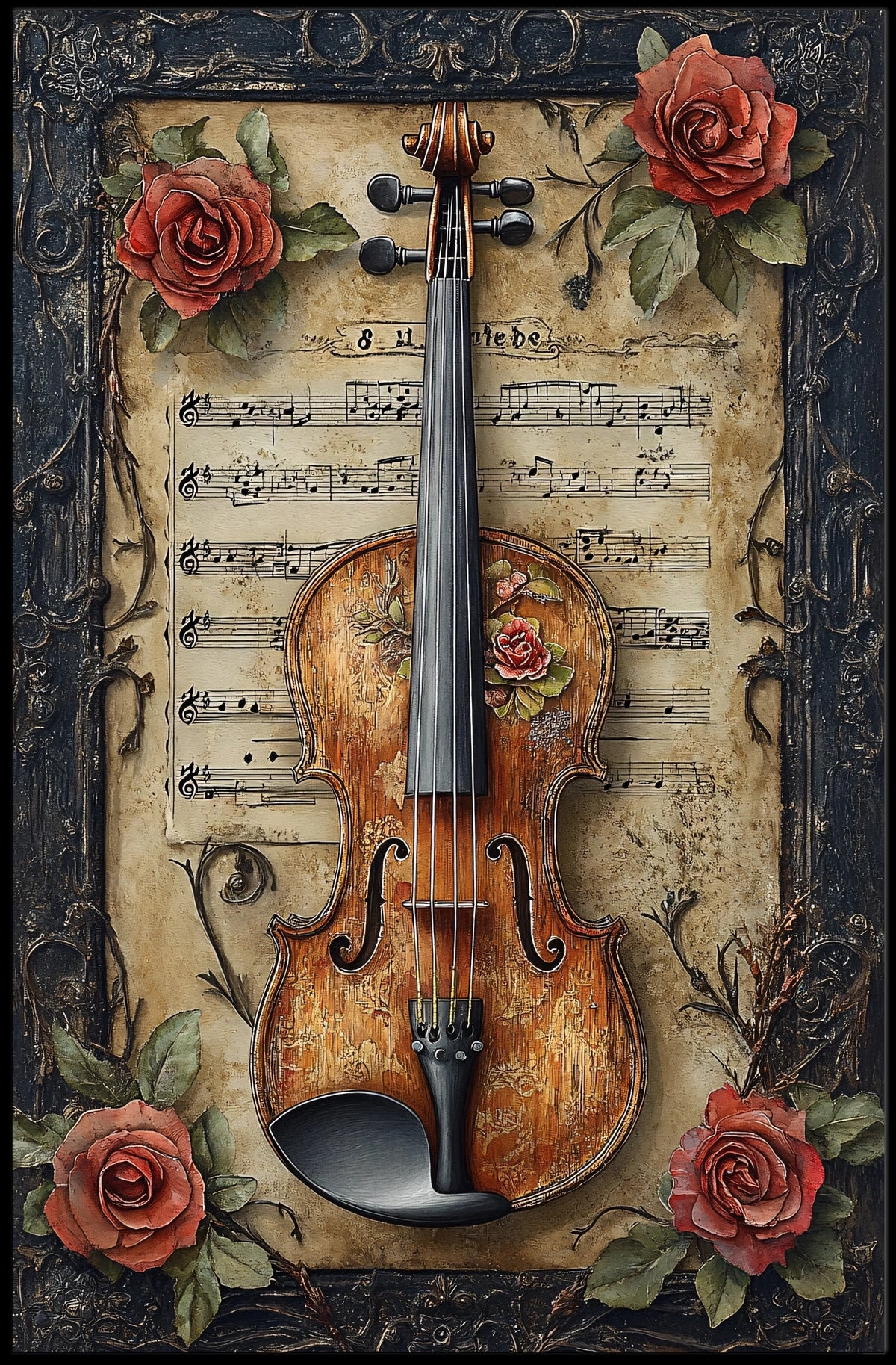 Vintage Violin and Roses Cultural or Heritage Poster