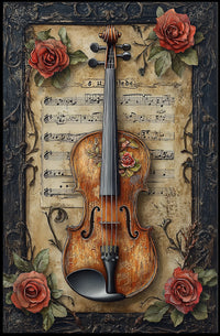 Vintage Violin and Roses Cultural or Heritage Poster