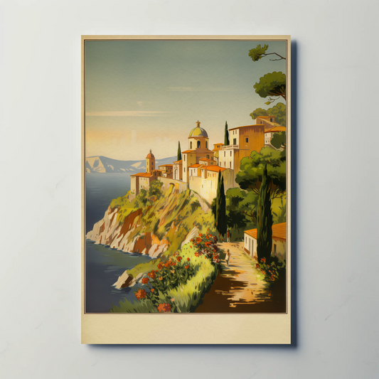 Coastal Italian Cliffside Village Travel Poster