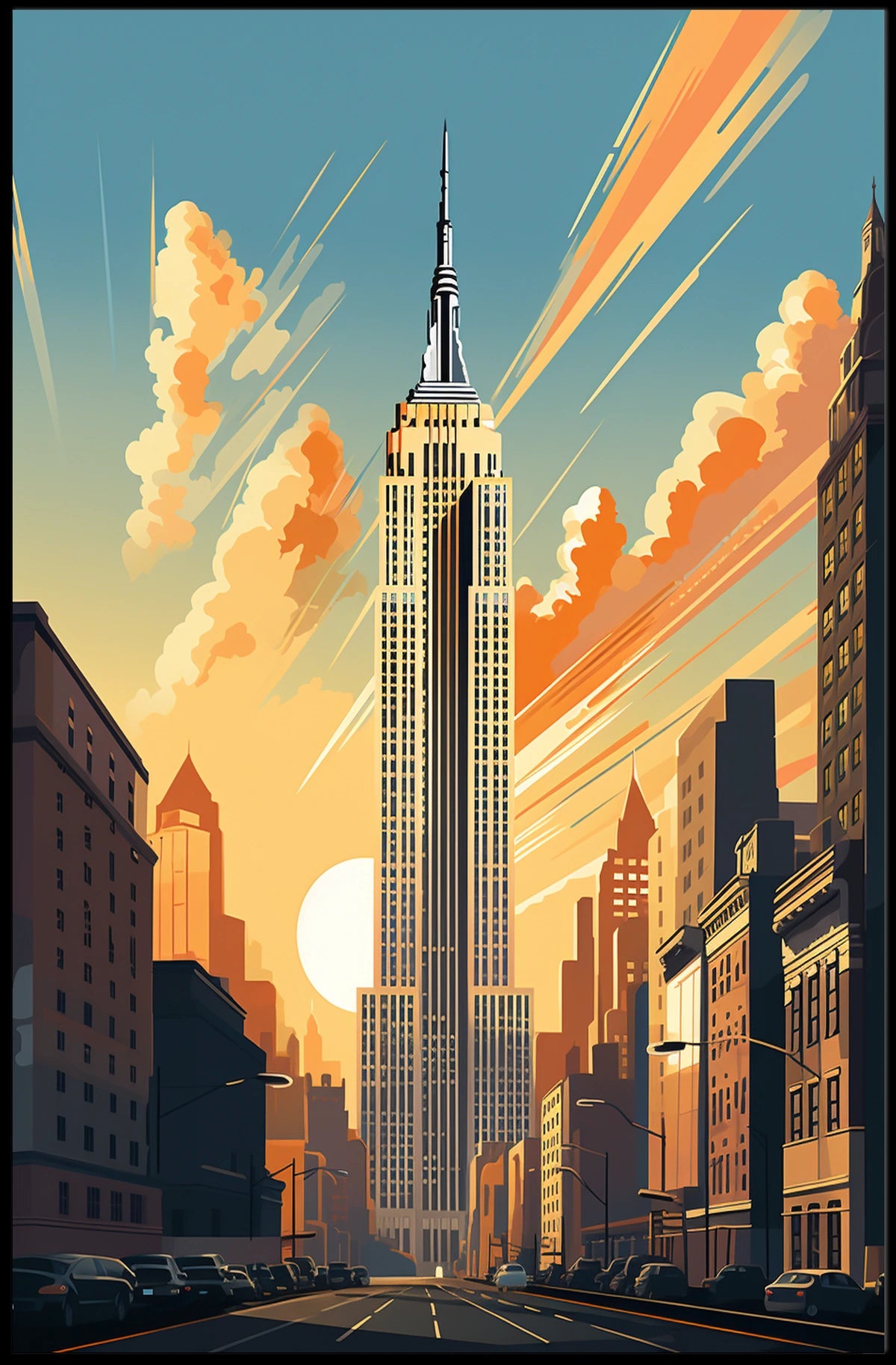 Empire Sunset Skyscraper Travel Poster