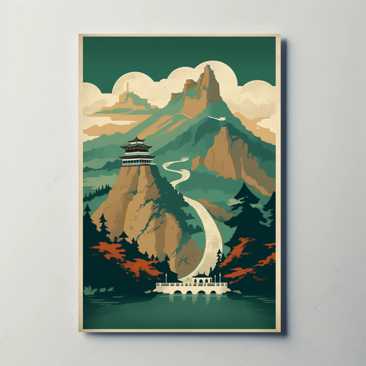 Chinese Mountain Temple Path Scenic View Travel Poster