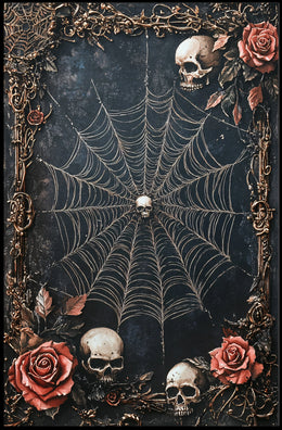 Gothic Skull Spider Web Art Poster - Abstract and Artistic Poster