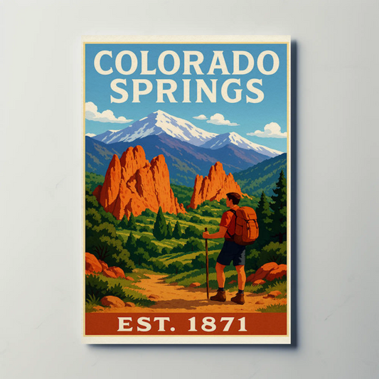 Colorado Springs Red Rocks Hiking Est 1871 Travel Poster