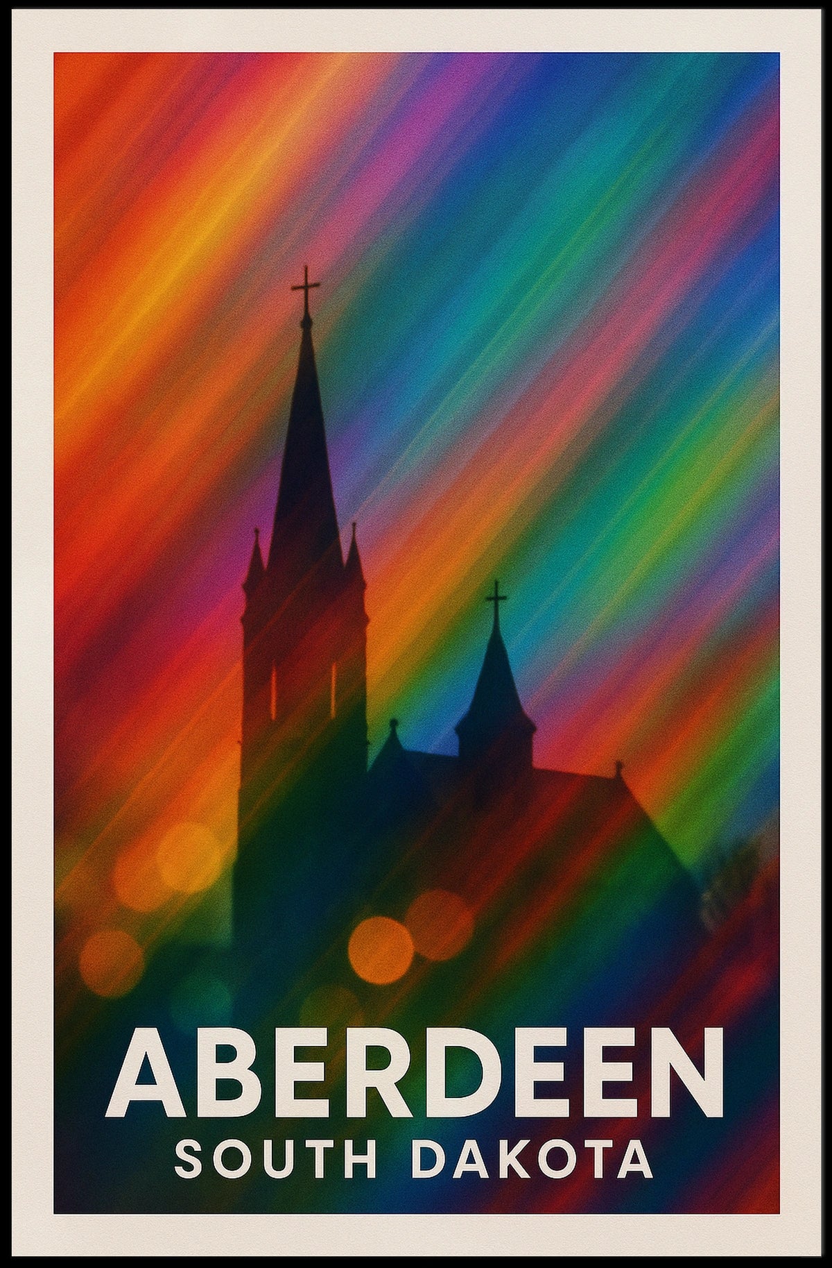Aberdeen Church Silhouette Rainbow Lights Digital Poster