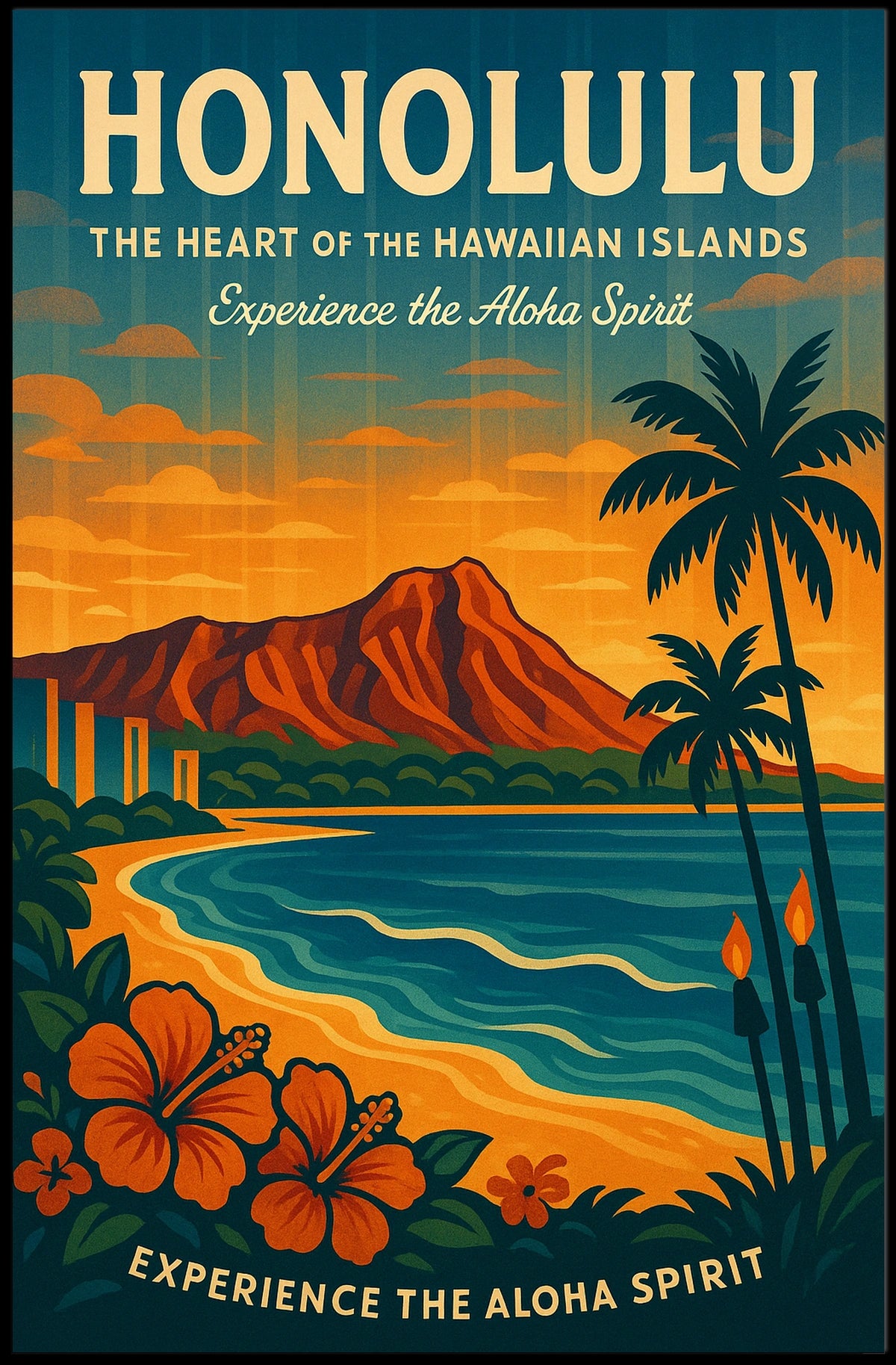 Honolulu Aloha Spirit Vintage Travel Poster Art