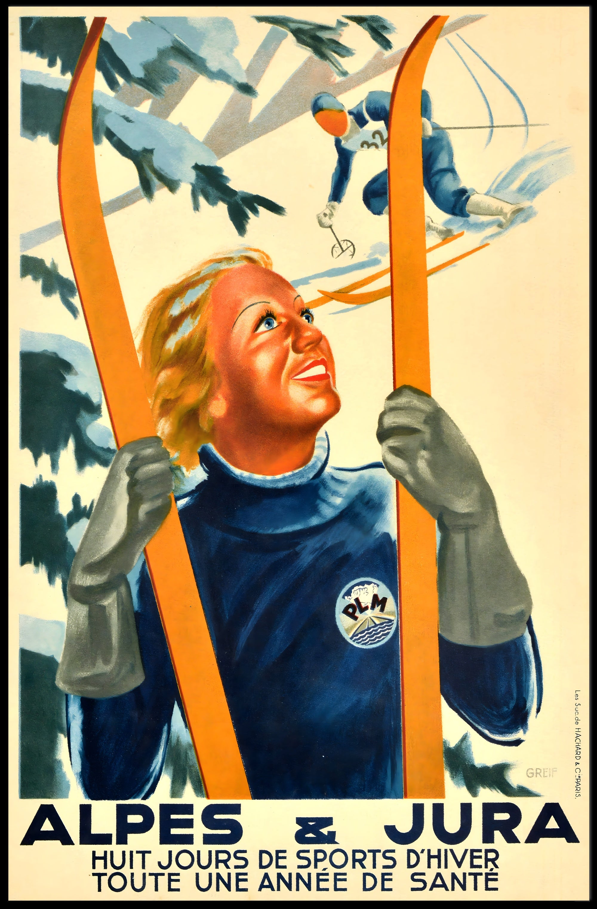 Vintage Winter Alps Sports Scene Travel Poster PosterGoat