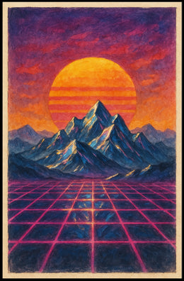 Vibrant Retro-Futuristic Landscape Sci-Fi Poster