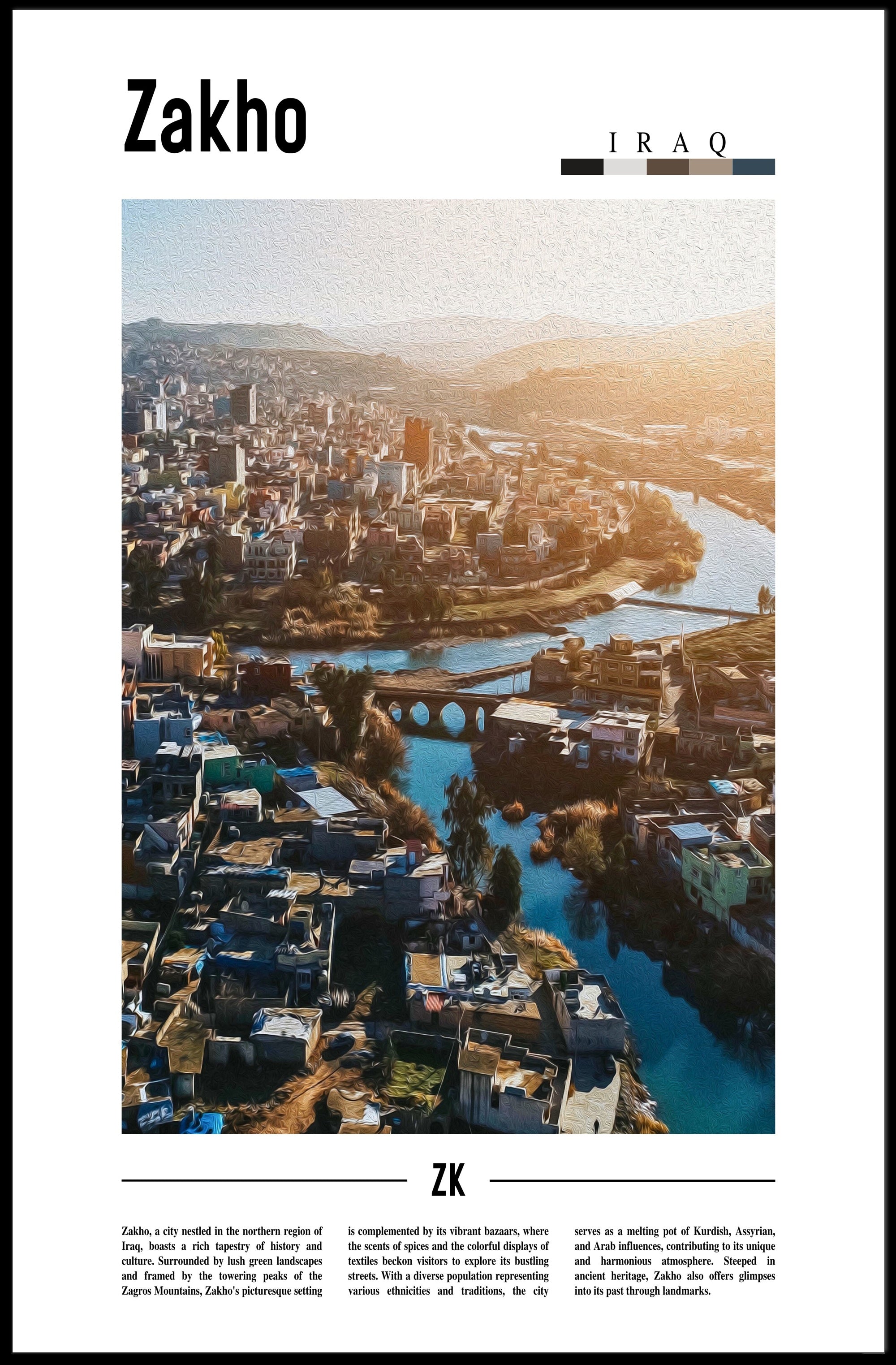 Zakho's Enchanting View Urban or Cityscape Poster PosterGoat