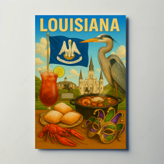 Louisiana Beignets Gator Mardi Gras Flag Food Travel Poster