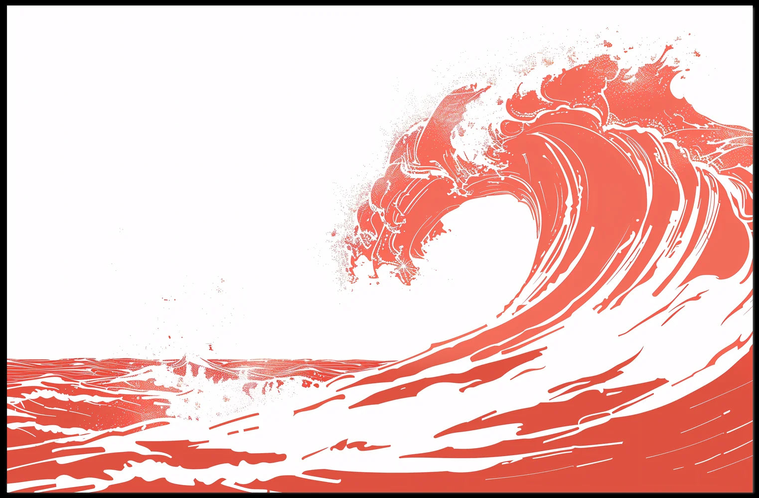 Bold Minimalist Wave Art Poster in Coral Red