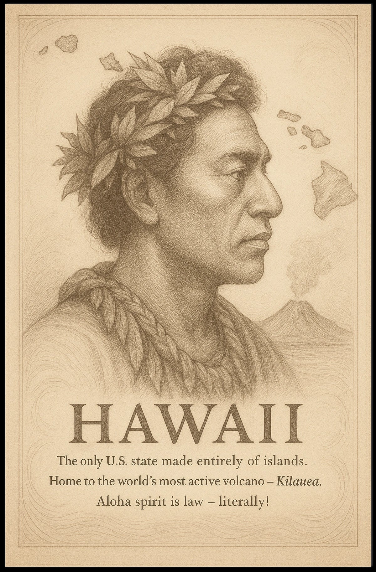 The poster centers around Hawaii, emphasizing its unique status as the only U.S. Travel Poster