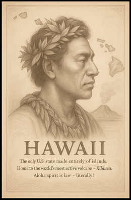 The poster centers around Hawaii, emphasizing its unique status as the only U.S. Travel Poster