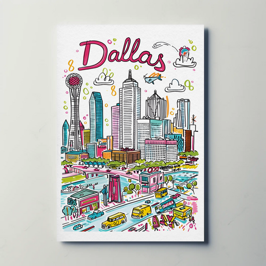 Dallas Texas Urban Skyline Colorful Cityscape Travel Poster