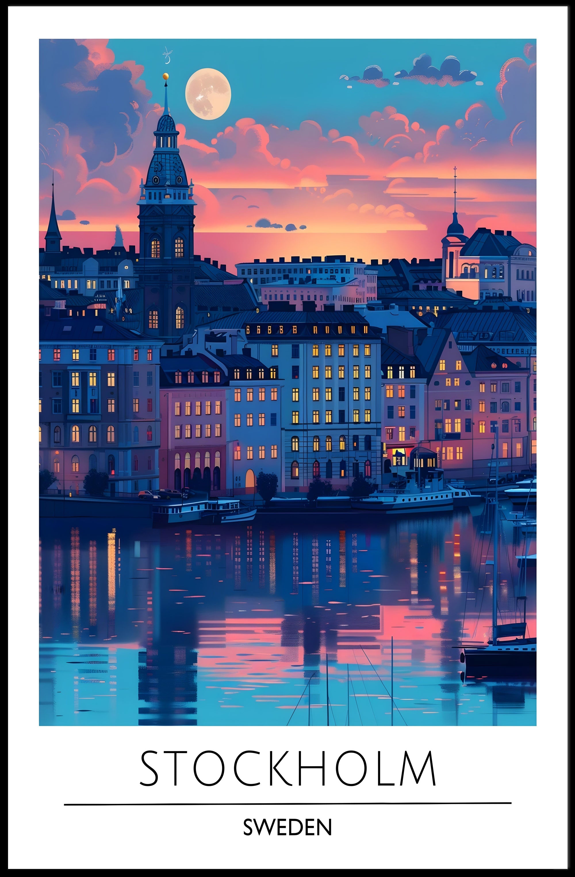 Stockholm Sunset Cityscape: Urban or Cityscape Poster