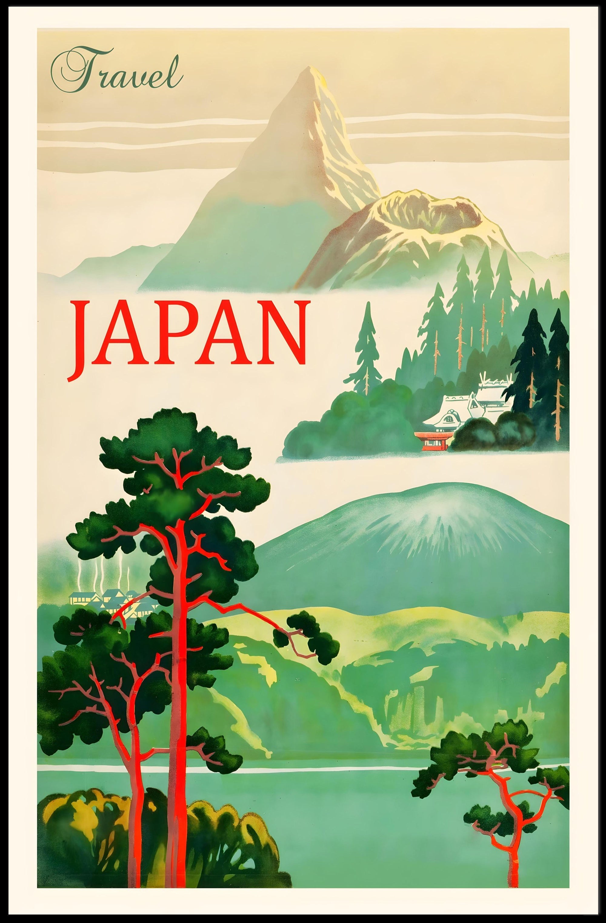 Vintage Japan Mount Fuji Travel Poster