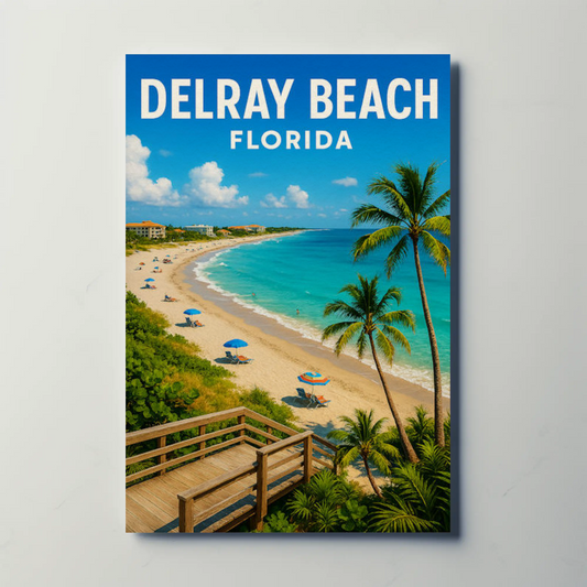 Delray Beach Florida Boardwalk Ocean Palms Travel Poster