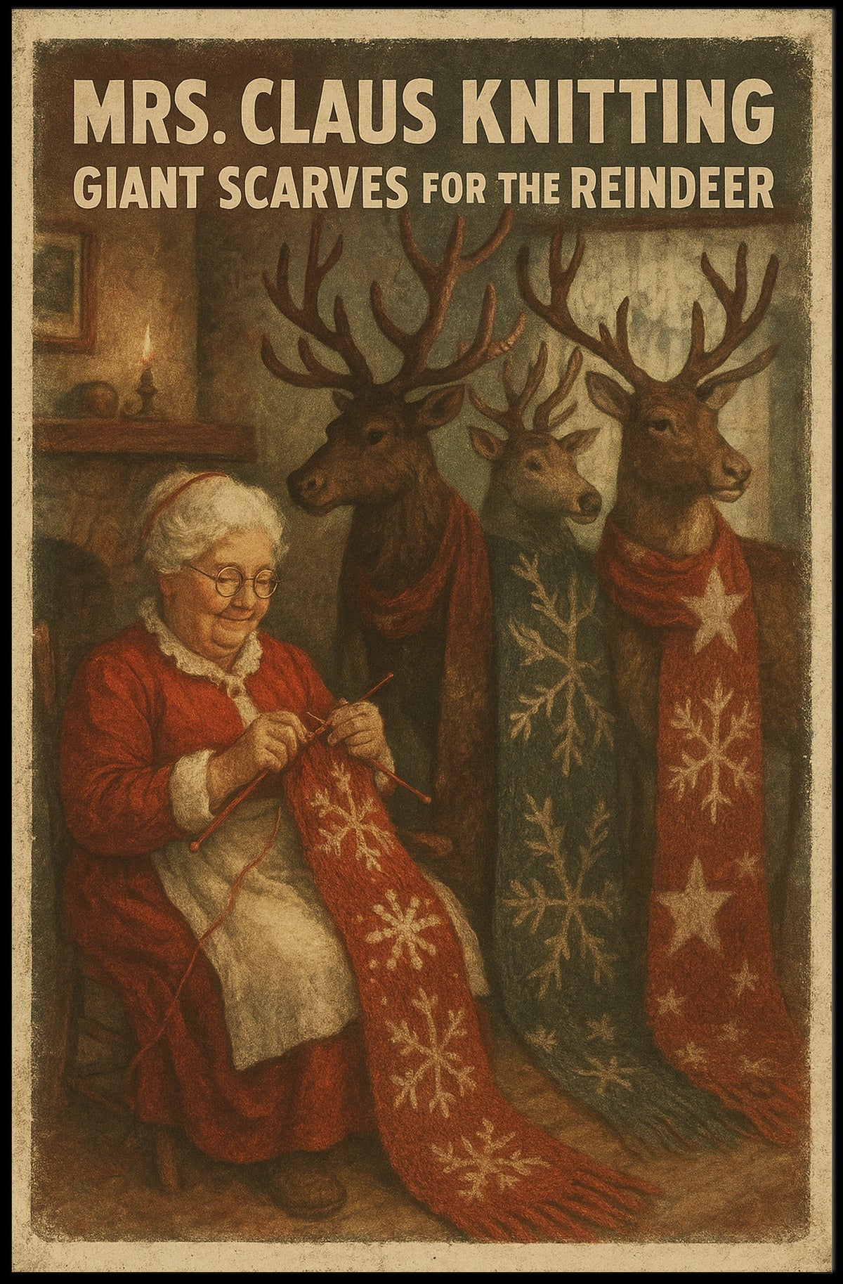 Mrs. Claus Knitting For Reindeer Poster