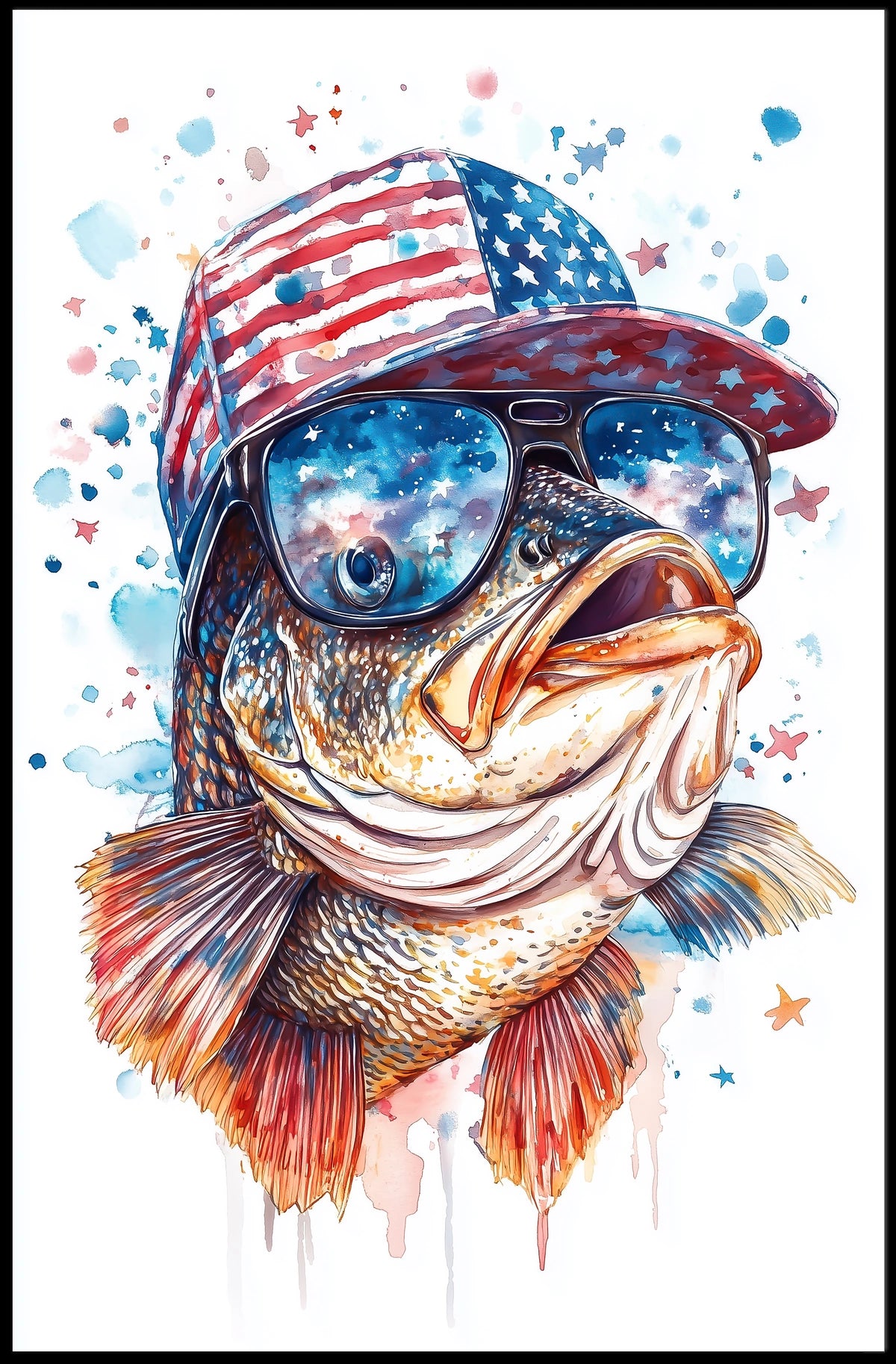 Bass Fish Wearing Backwards Snapback Cap Art Poster